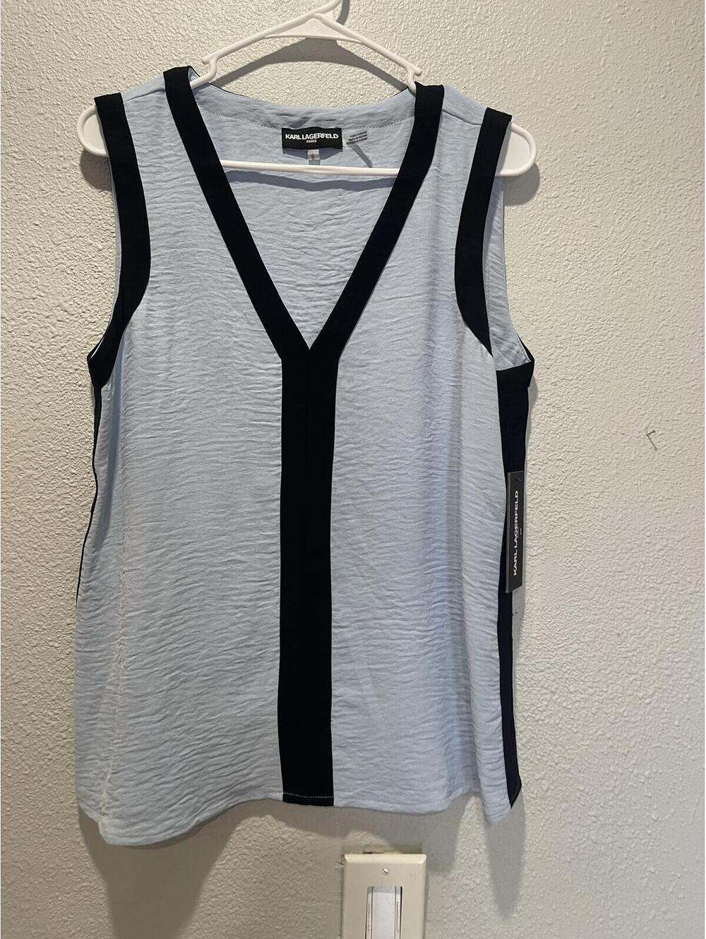 Karl Lagerfeld Paris Sleeveless V-Neck Top with Black Trim